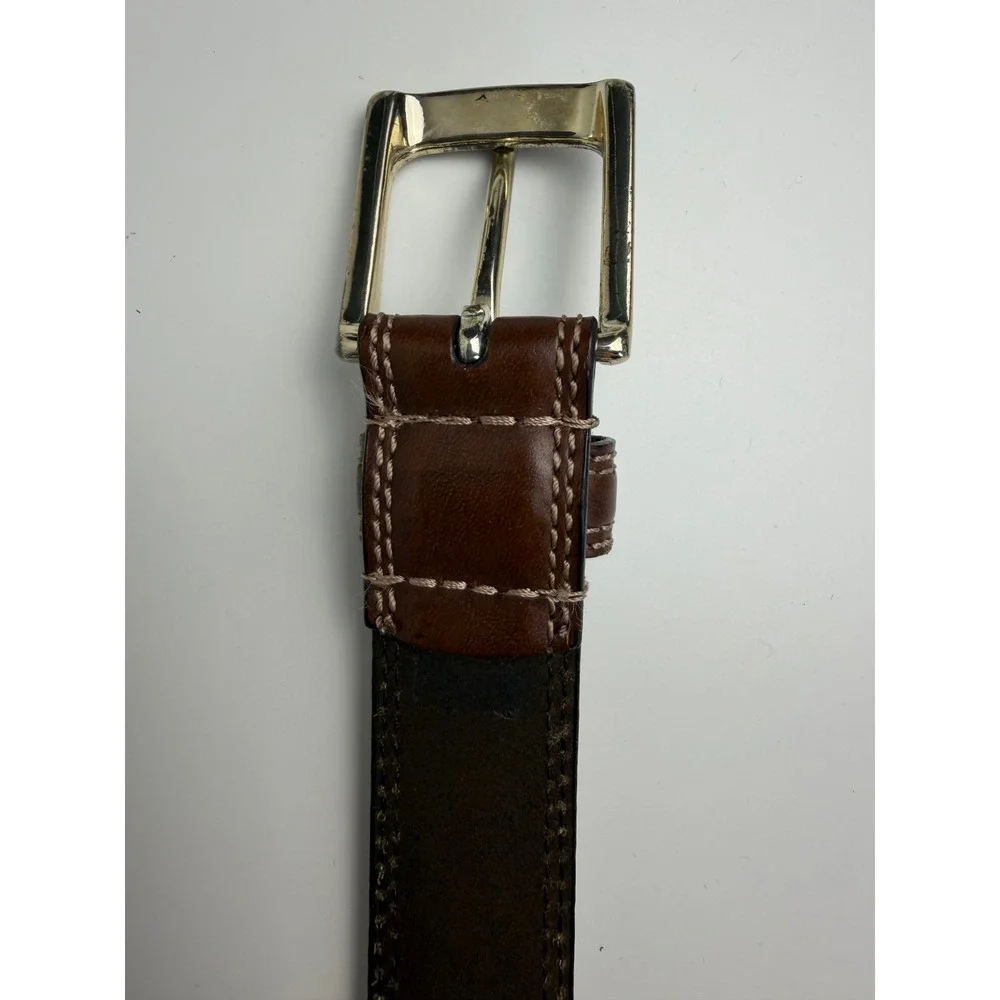 Dockers Mens Genuine Leather Belt Brown Contrast Stitch Brass 34-36 Old Money